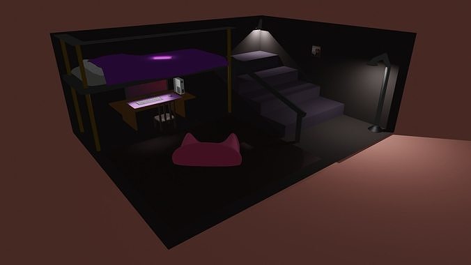 Simple room Low-poly 3D model