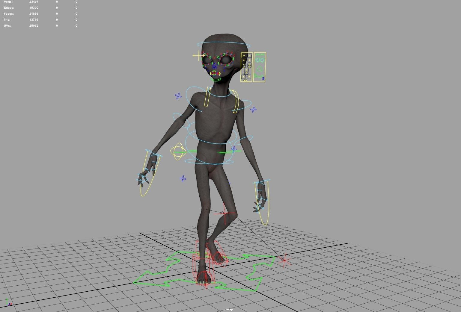 Humanoid Grey Alien - Rigged Low-poly 3D model_10