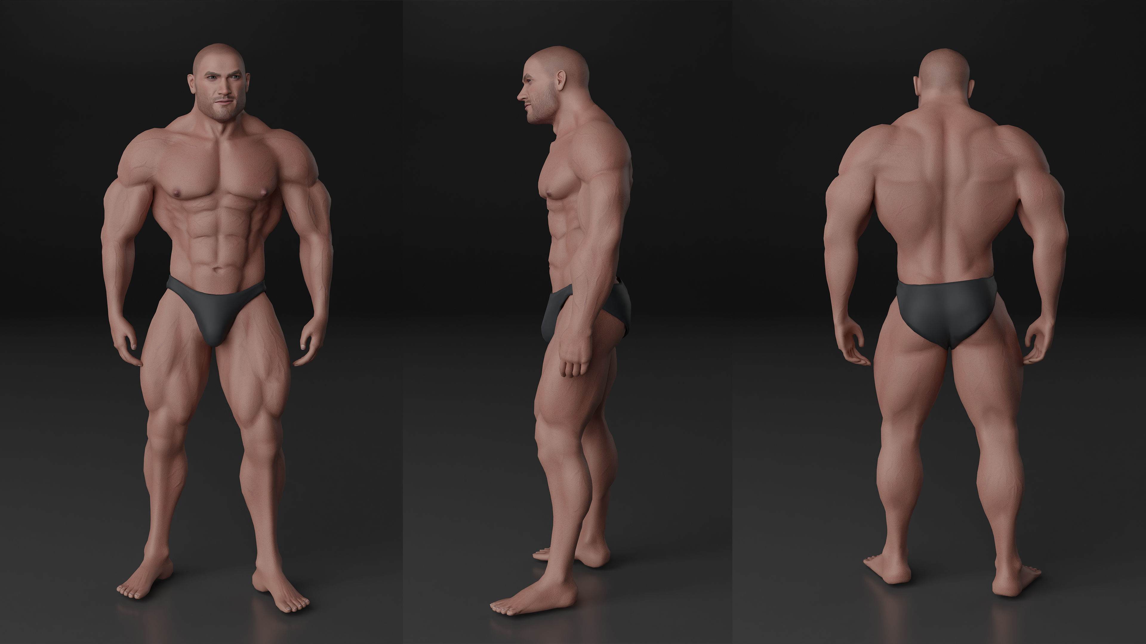 Human Body - Muscular Male Low-poly 3D model_4