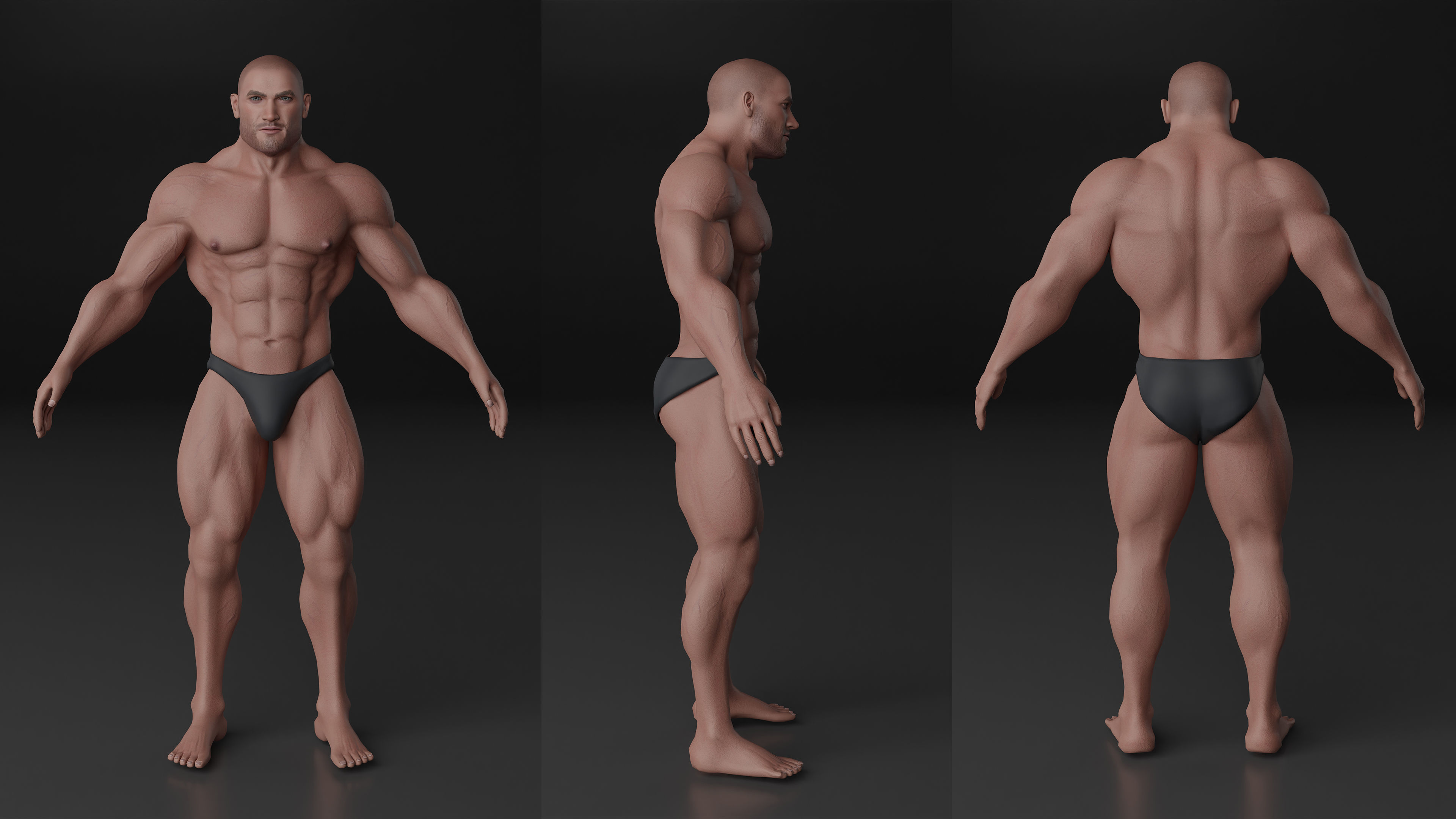 Human Body - Muscular Male Low-poly 3D model_3