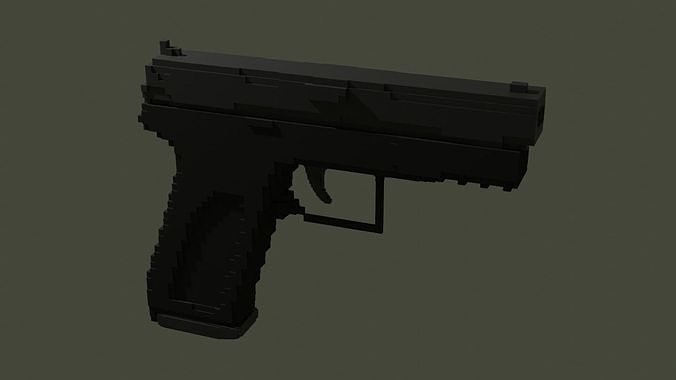 Voxel 3D gunblack Glock 9mm animated Low-poly 3D model
