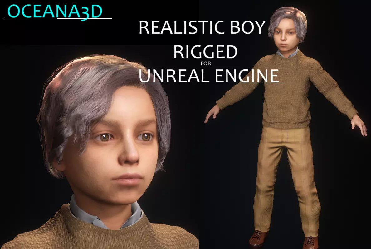 Realistic 3D School Boy RIGGED for Unreal Engine 3D model_0