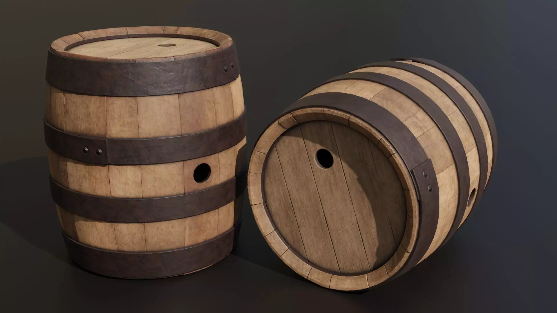 Old wooden barrel 3D model_0