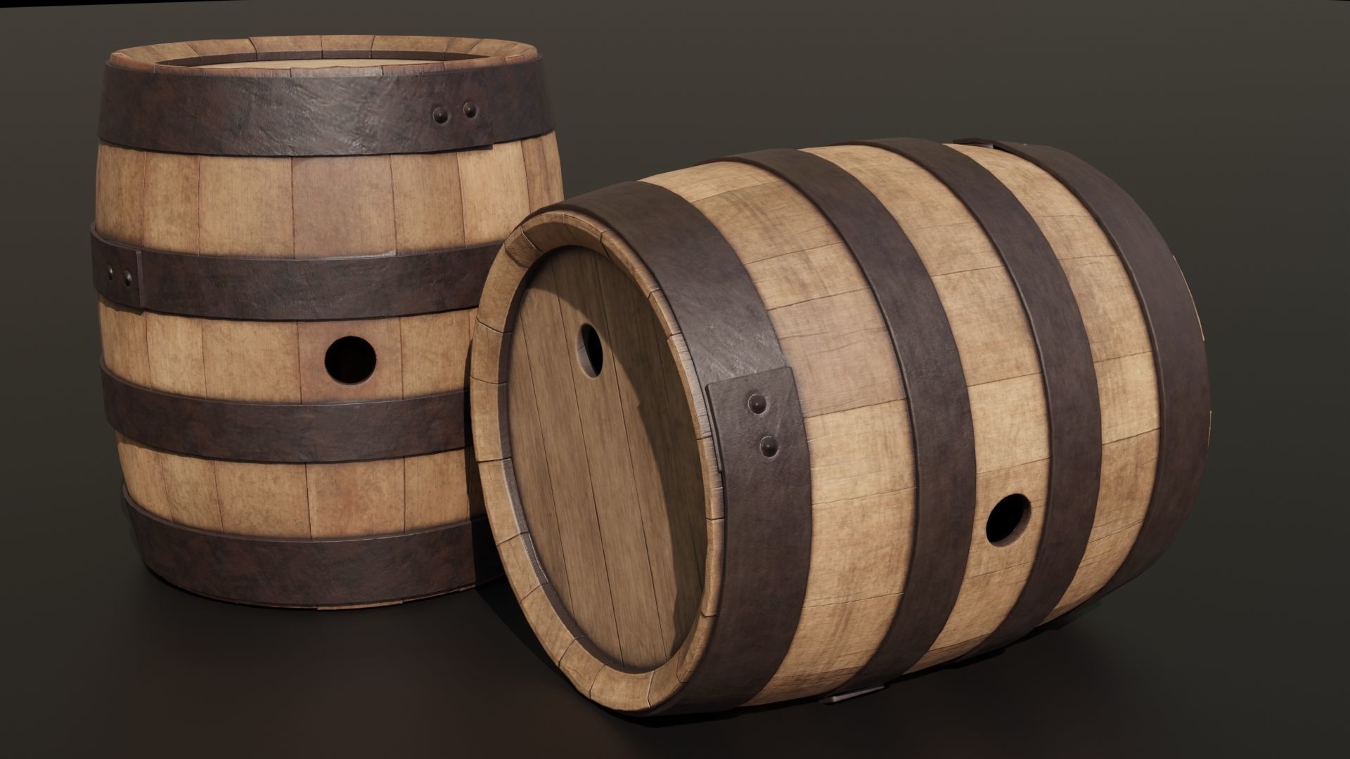Old wooden barrel 3D model_2