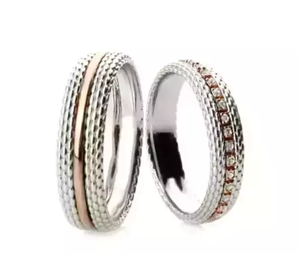 textured wedding rings in combined gold 914