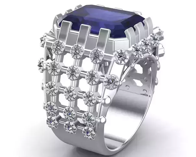 Turkish Style Sterling Silver Men Ring with Blue Zircon Stone