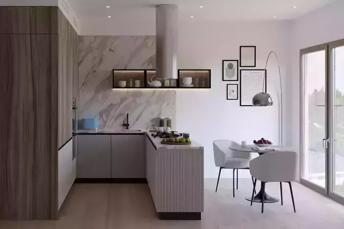 Modern Kitchen U-shape White and Timber 