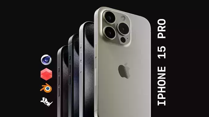 Apple iPhone 15 Pro Titanium - 4 Colors - HQ 3D Model 3D model