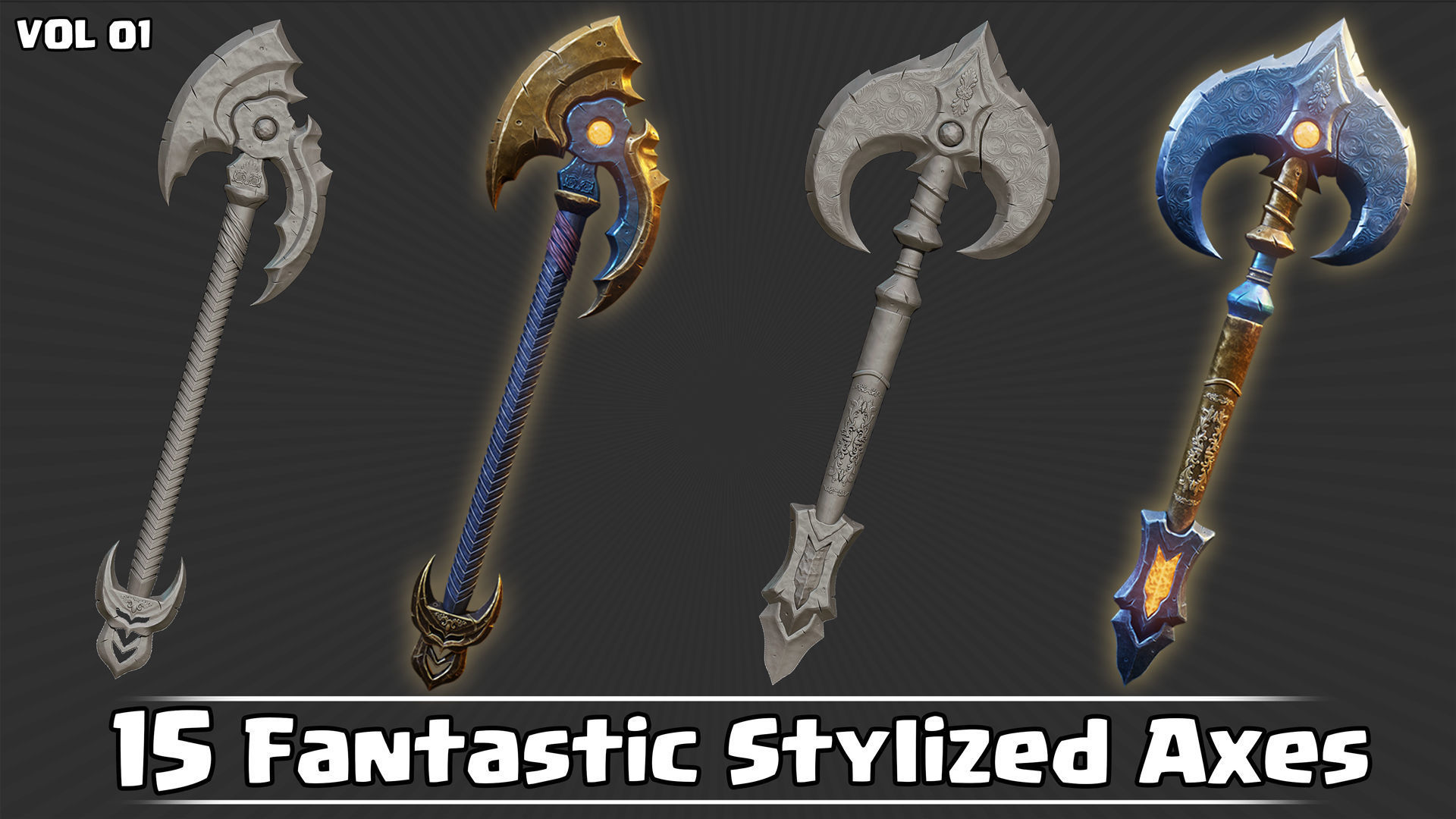 15 Fantastic Stylized Axes VOL01 Low-poly 3D model_3