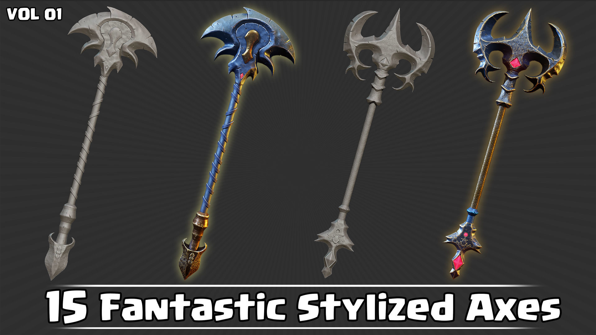 15 Fantastic Stylized Axes VOL01 Low-poly 3D model_8