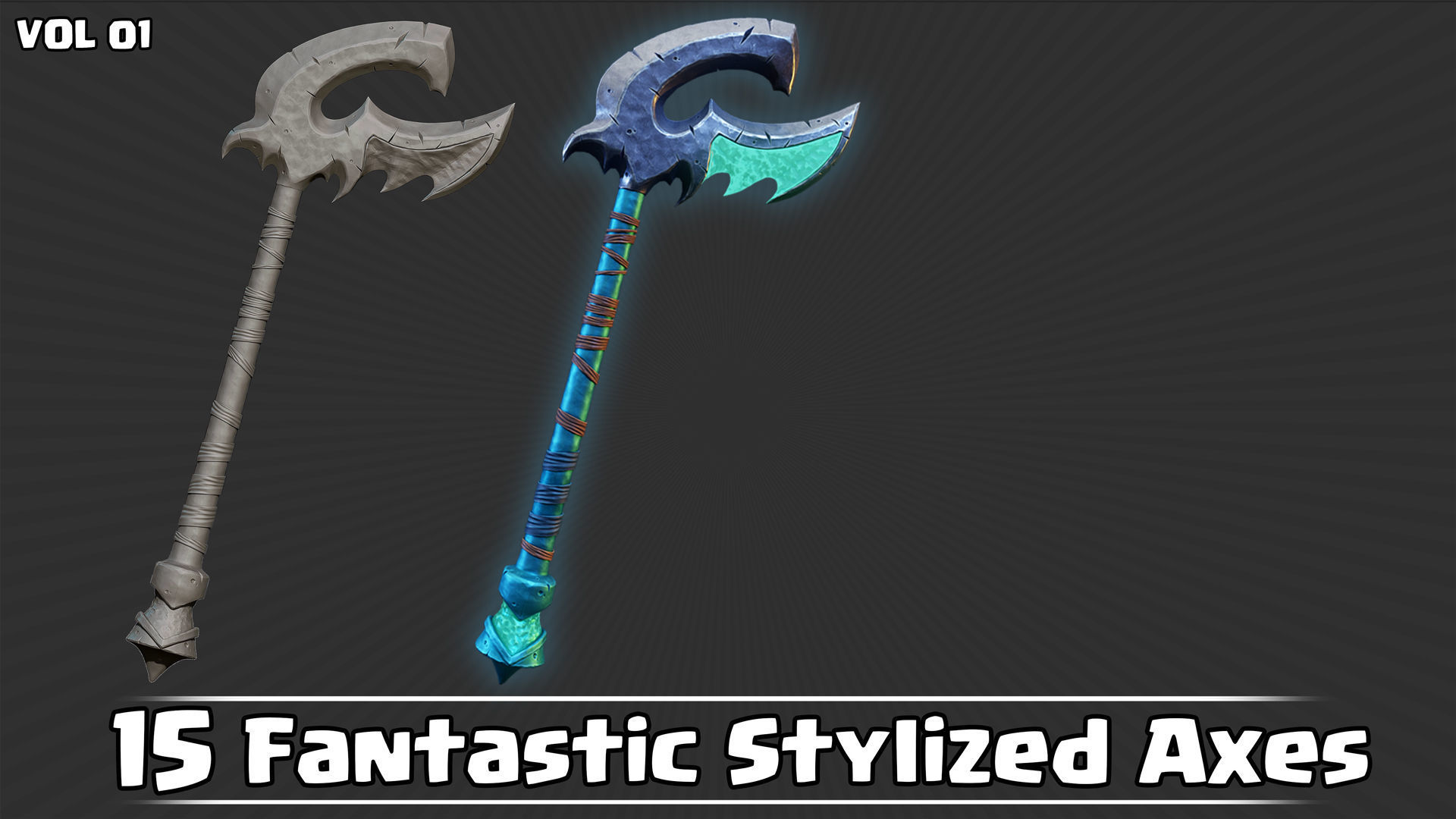 15 Fantastic Stylized Axes VOL01 Low-poly 3D model_9