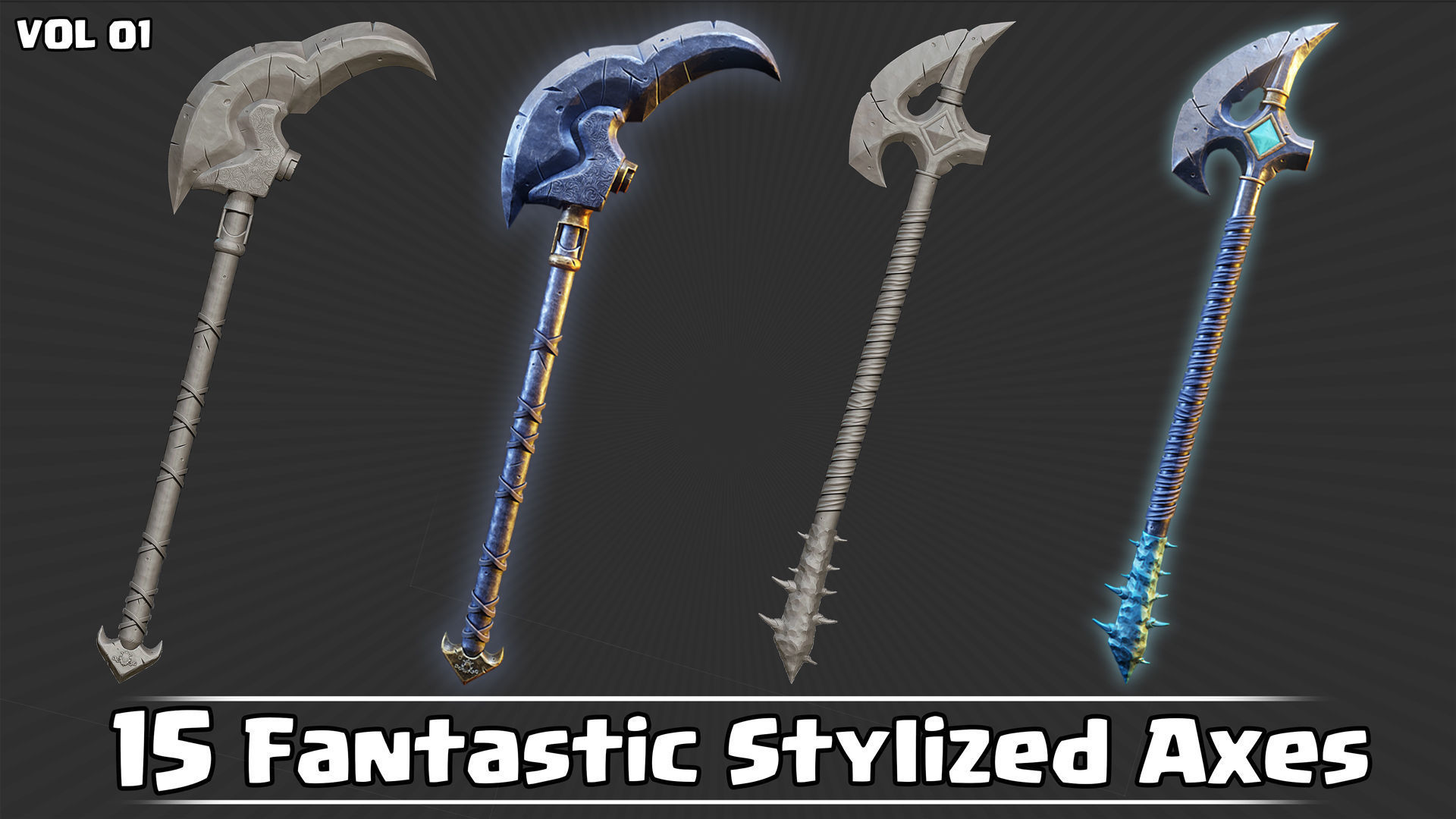 15 Fantastic Stylized Axes VOL01 Low-poly 3D model_5
