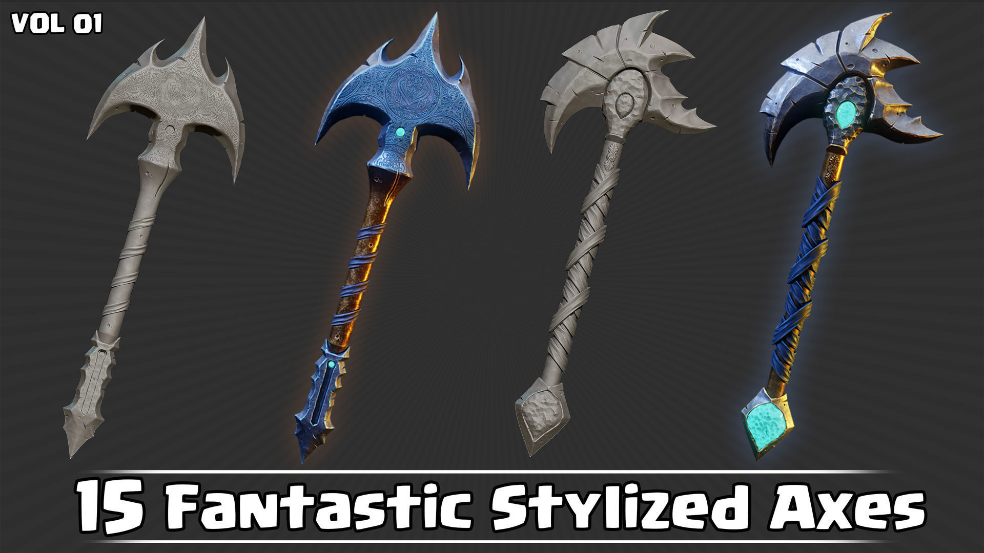 15 Fantastic Stylized Axes VOL01 Low-poly 3D model_7