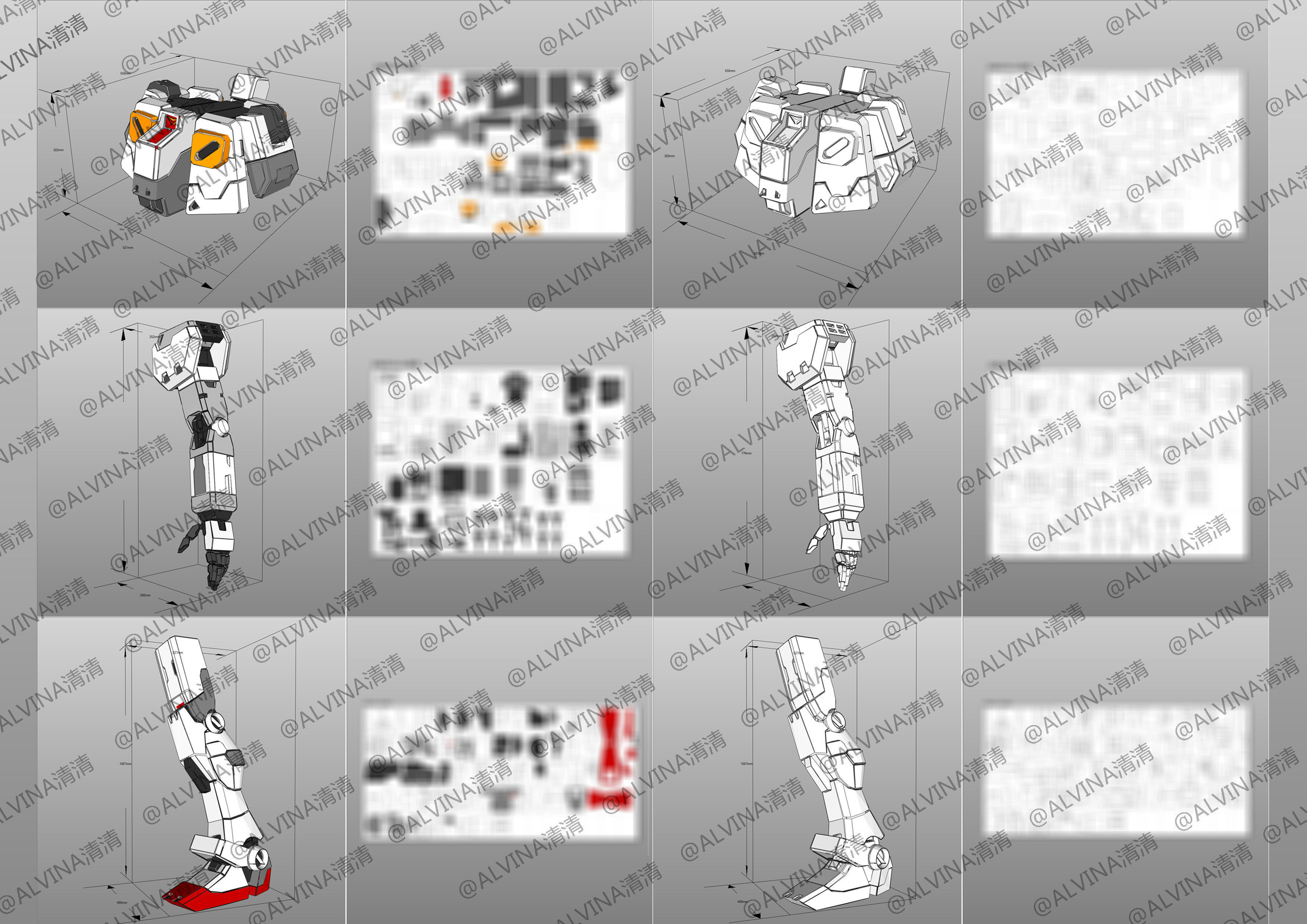 Gundam RX-78-2 Armor - DIY Cosplay Pepakura Foam Template Low-poly 3D model_3