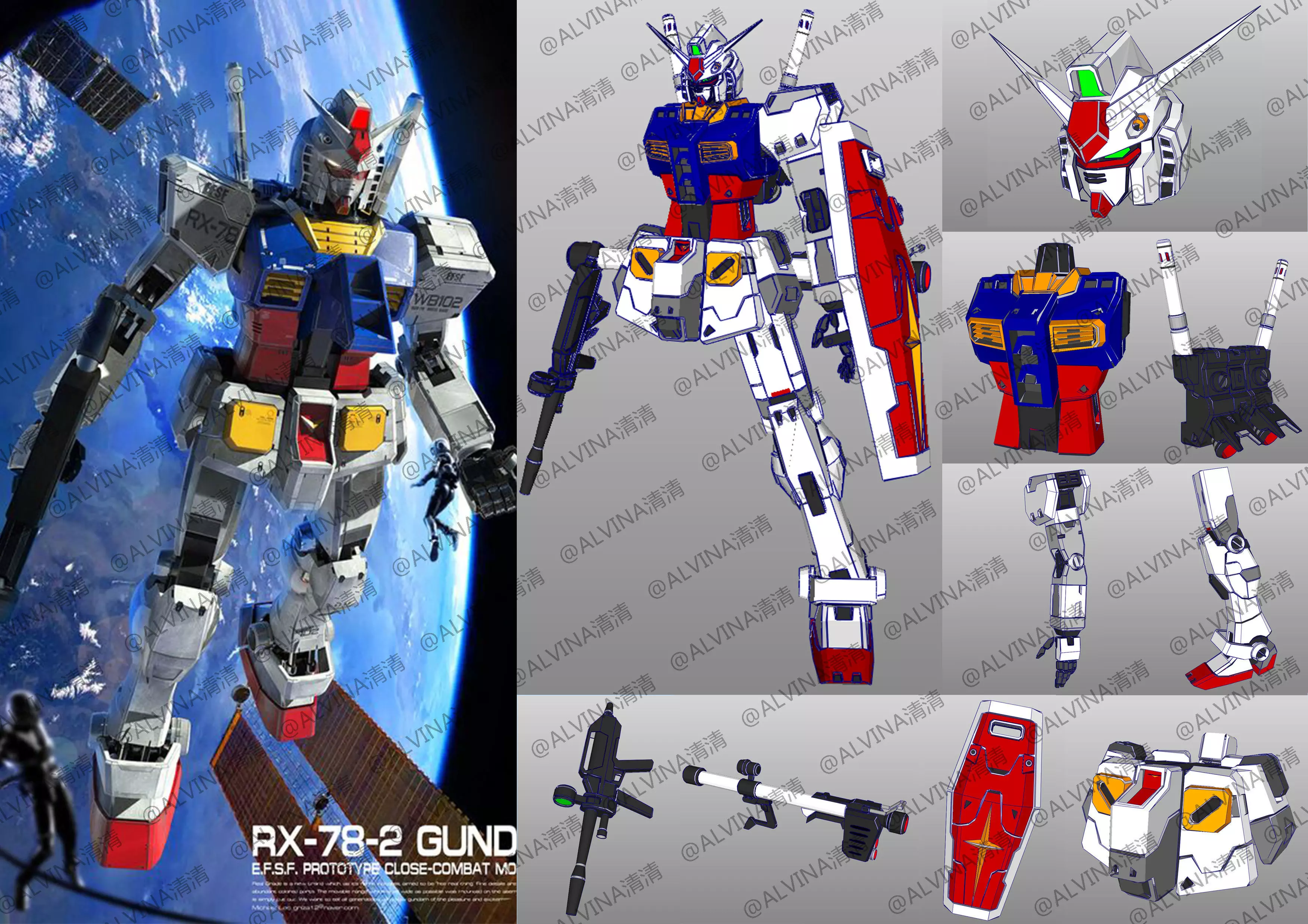 Gundam RX-78-2 Armor - DIY Cosplay Pepakura Foam Template Low-poly 3D model_0