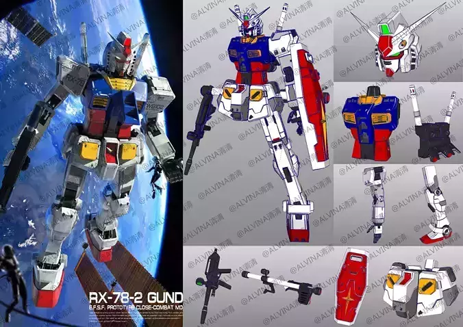 Gundam RX-78-2 Armor - DIY Cosplay Pepakura Foam Template Low-poly 3D model