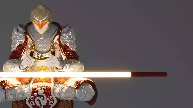 Monkey King Sun Wu Kong Sitting Sculpture Statue 3D model