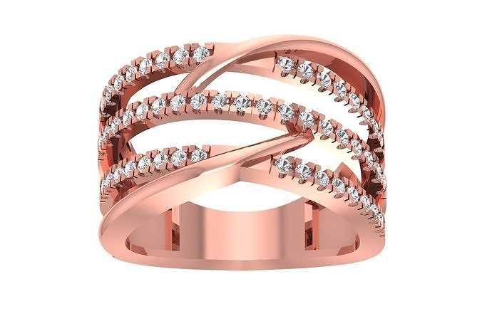 Women Wedding Engagement Three Band Split Shank Ring 3D print model