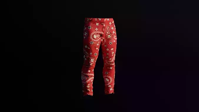 Jeans - Paisley Red - Metahuman Ready Low-poly 3D model