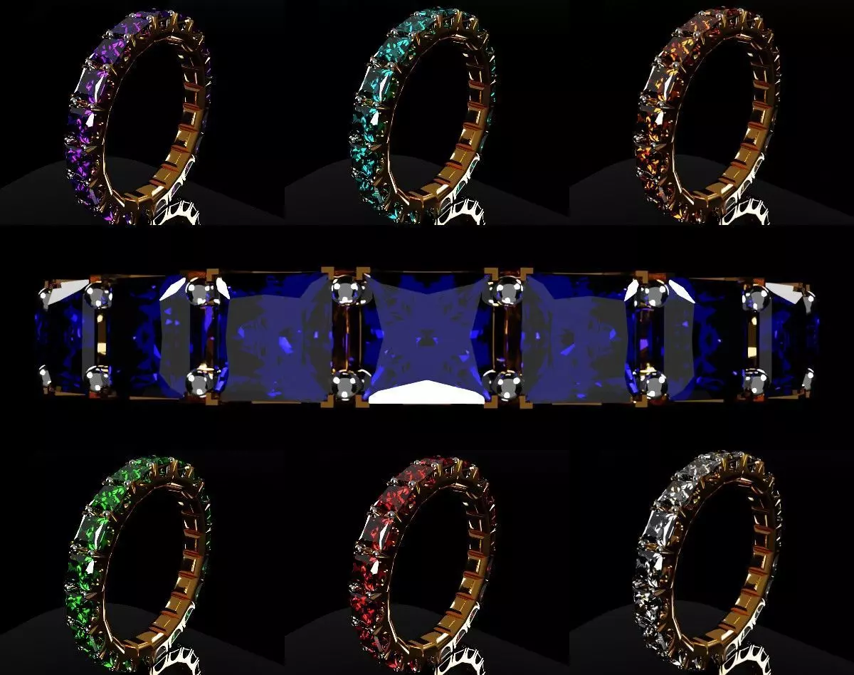 Golden rings with gems set Low-poly 3D model