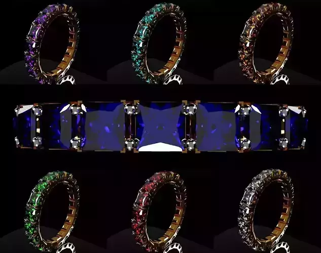 Golden rings with gems set Low-poly 3D model