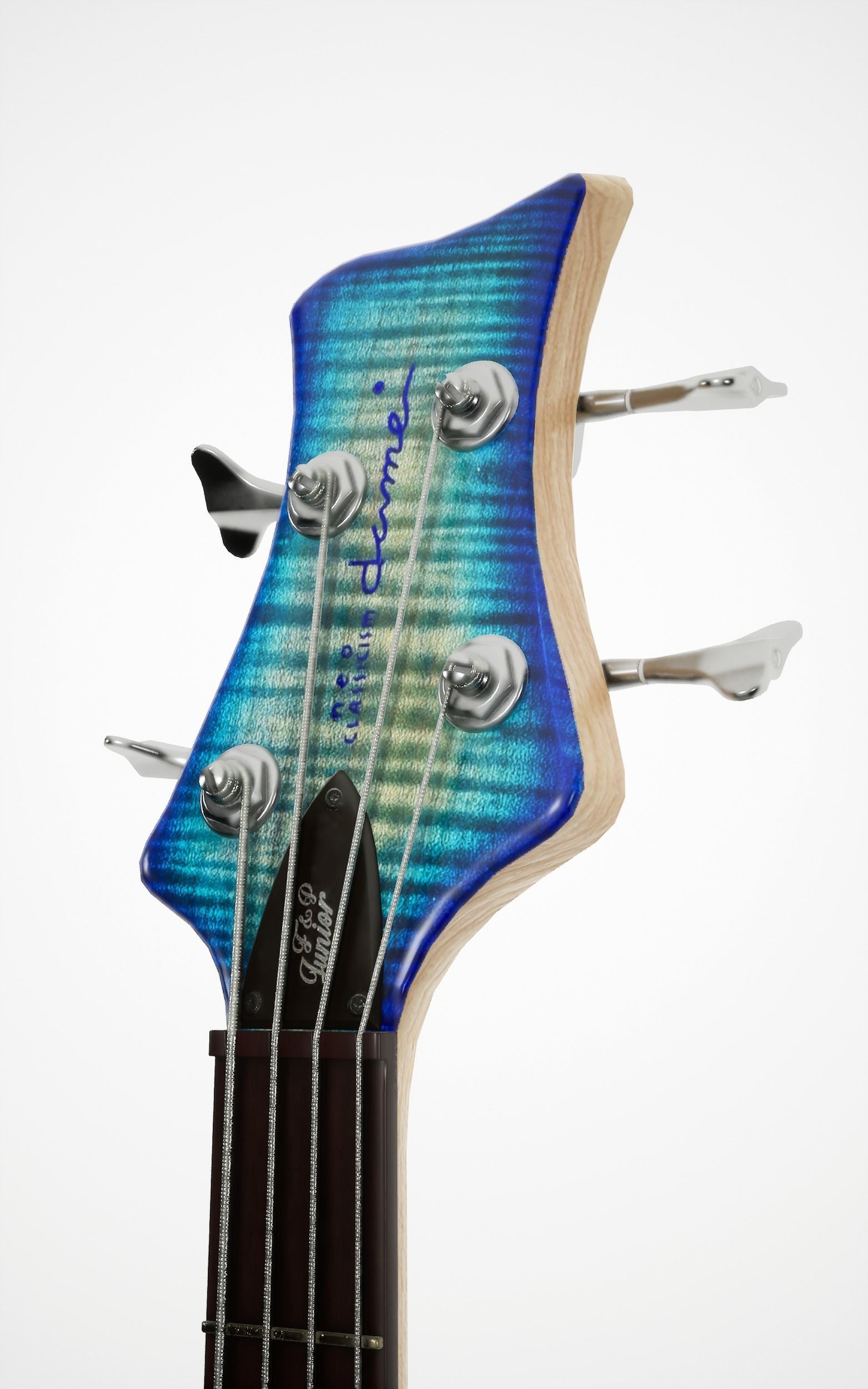 Game-Ready Blue Bass Guitar Low-poly 3D model_7