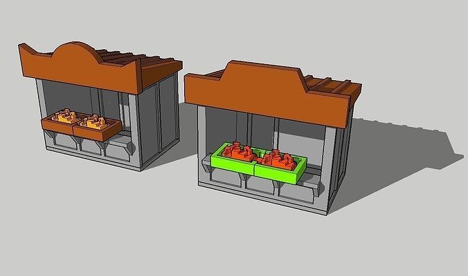 Food Market Stand Booth 4pcs by Outland Models 3D Printable 3D print model