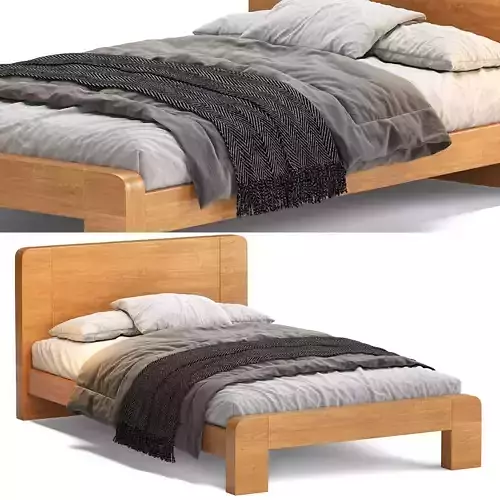 Scandinavian Style Natural Wood Panel Bed