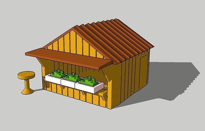 Food Market Stand Booth 4pcs by Outland Models 3D Printable 3D print model