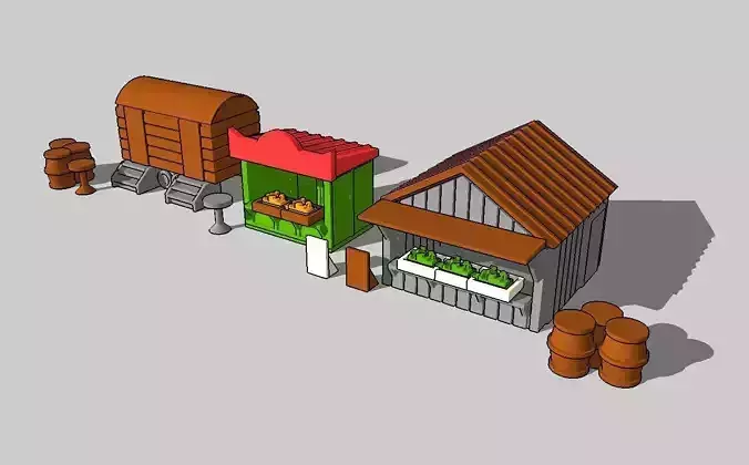 Food Market Stand Booth by Outland Models 3D Printable