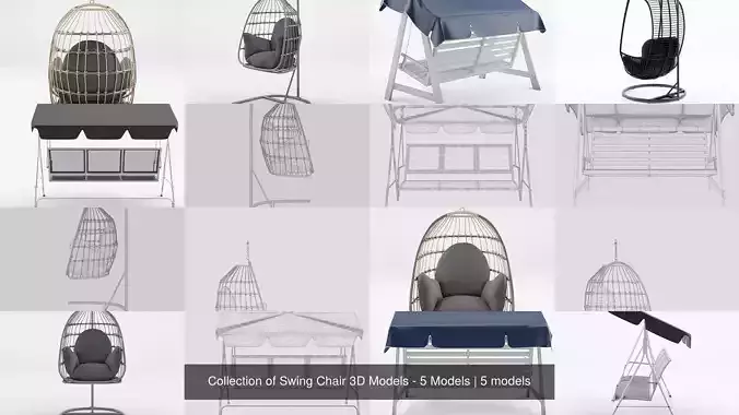 Collection of Swing Chair 3D Models - 5 Models 