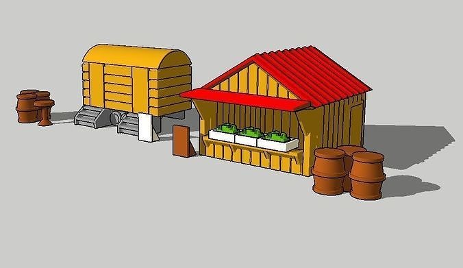 Food Market Stand Booth by Outland Models 3D Printable 3D print model