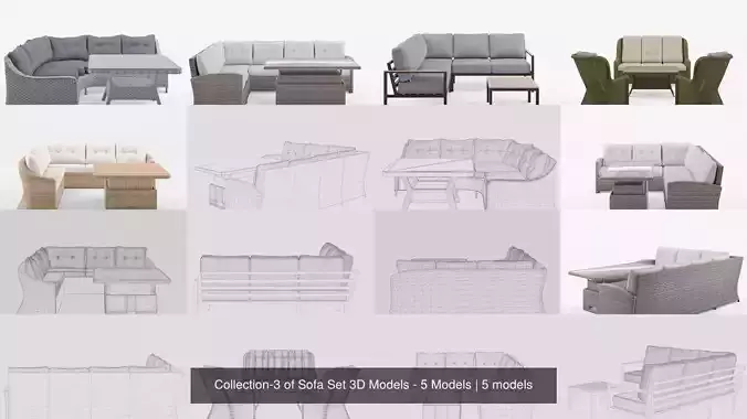 Collection-3 of Sofa Set 3D Models - 5 Models 