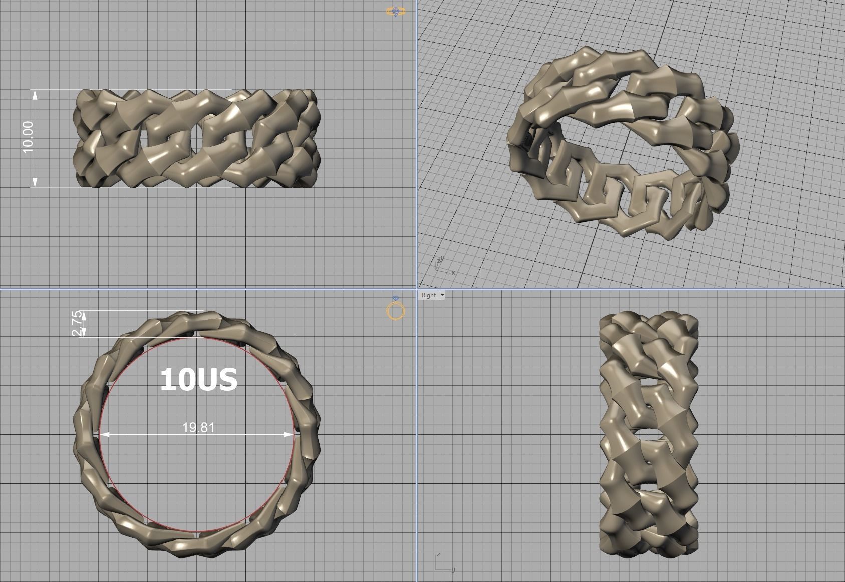 Knight Cuban Link Chain Ring  10mm Wide 5-12US 3D print model_13