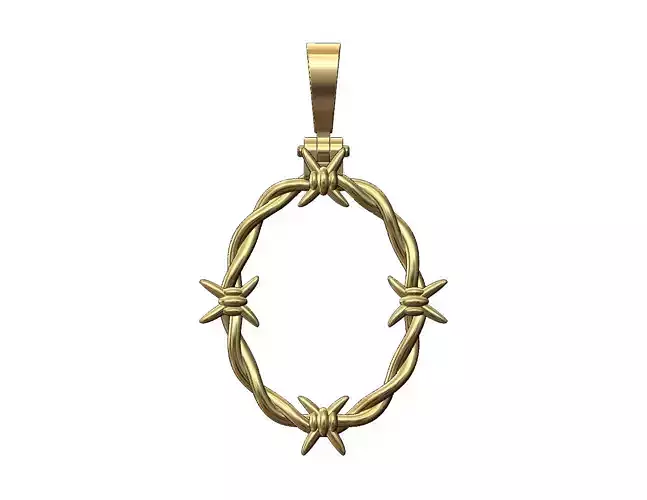 Barbed wire oval pendant with bail 3D print model