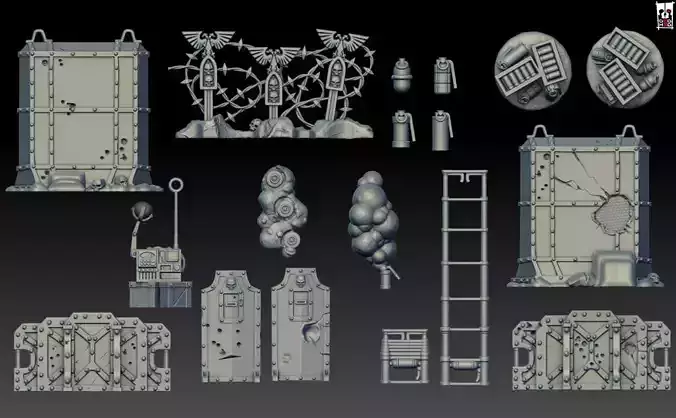 Terrain and barricades for wargame 3D print model