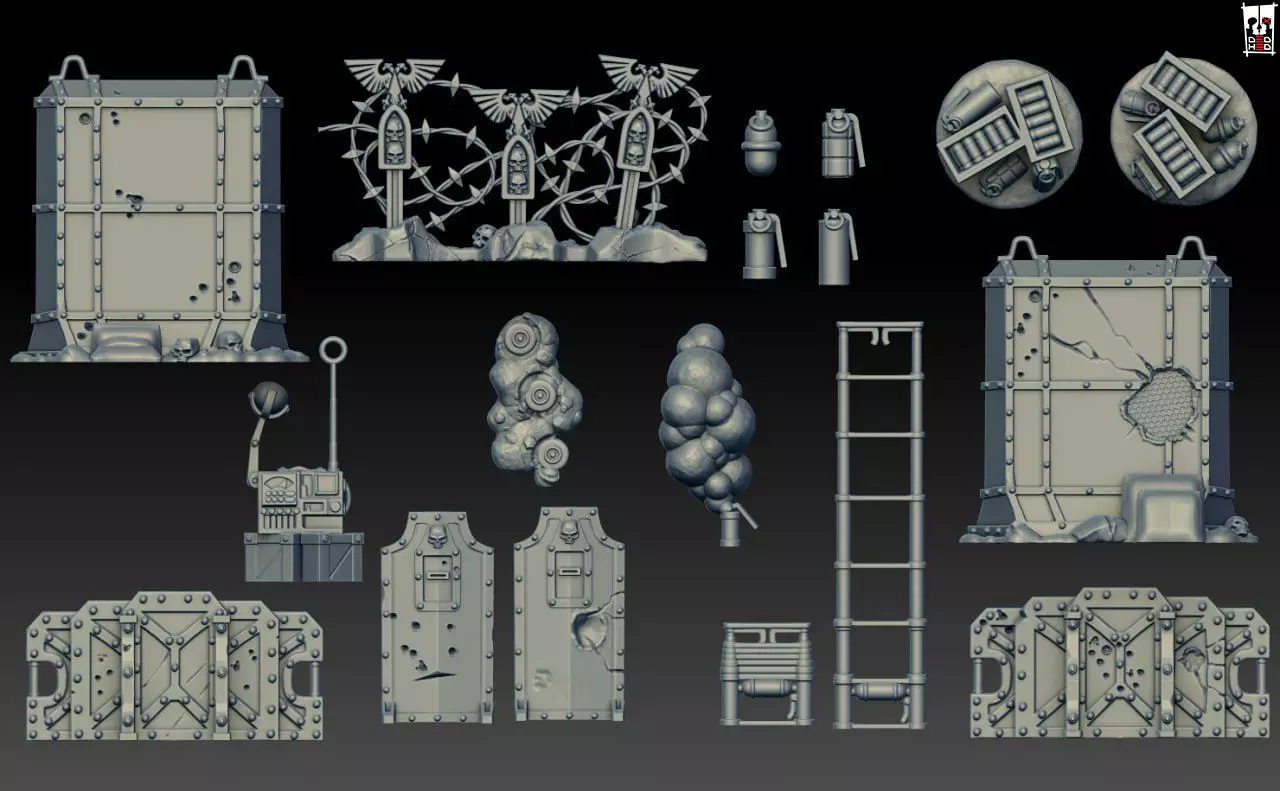 Terrain and barricades for wargame 3D print model_0