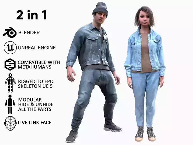 Mens and Womens Autumn Outfits 3D Model Collection