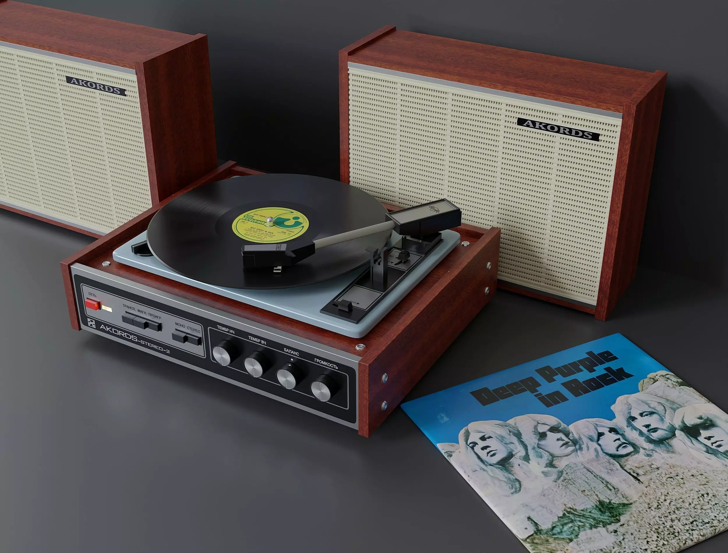 Vintage turntable with speakers 3D model
