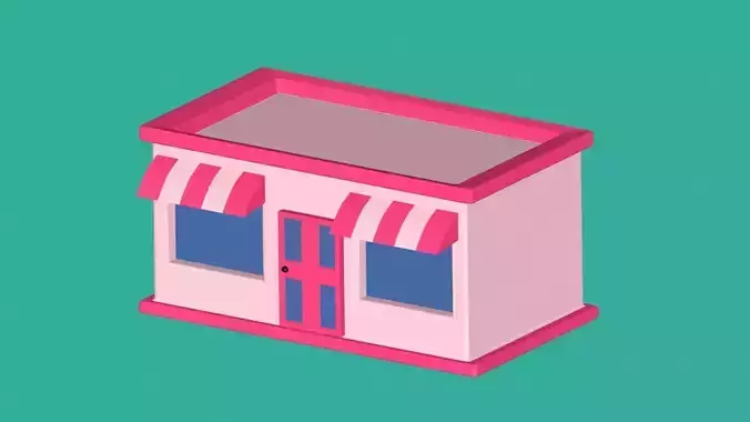 Low poly cartoon shop 3D model Game Ready