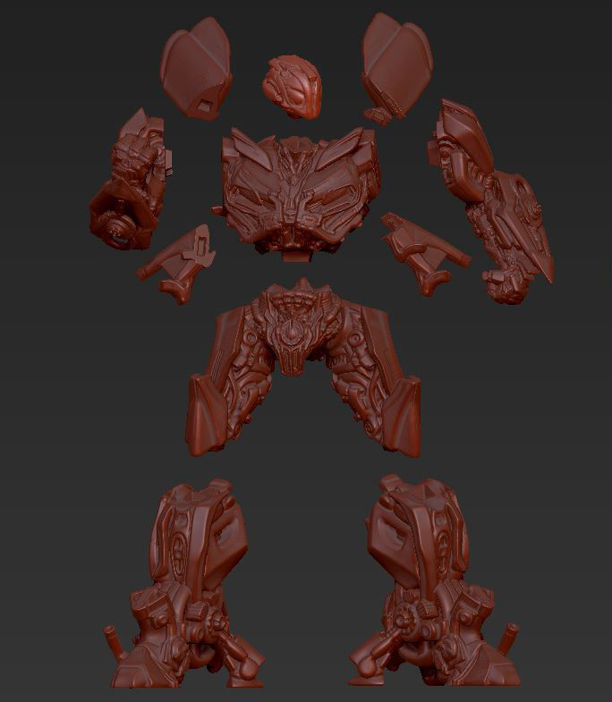 Bumblebee Battle mode Cut and Keyed 3D print model_5