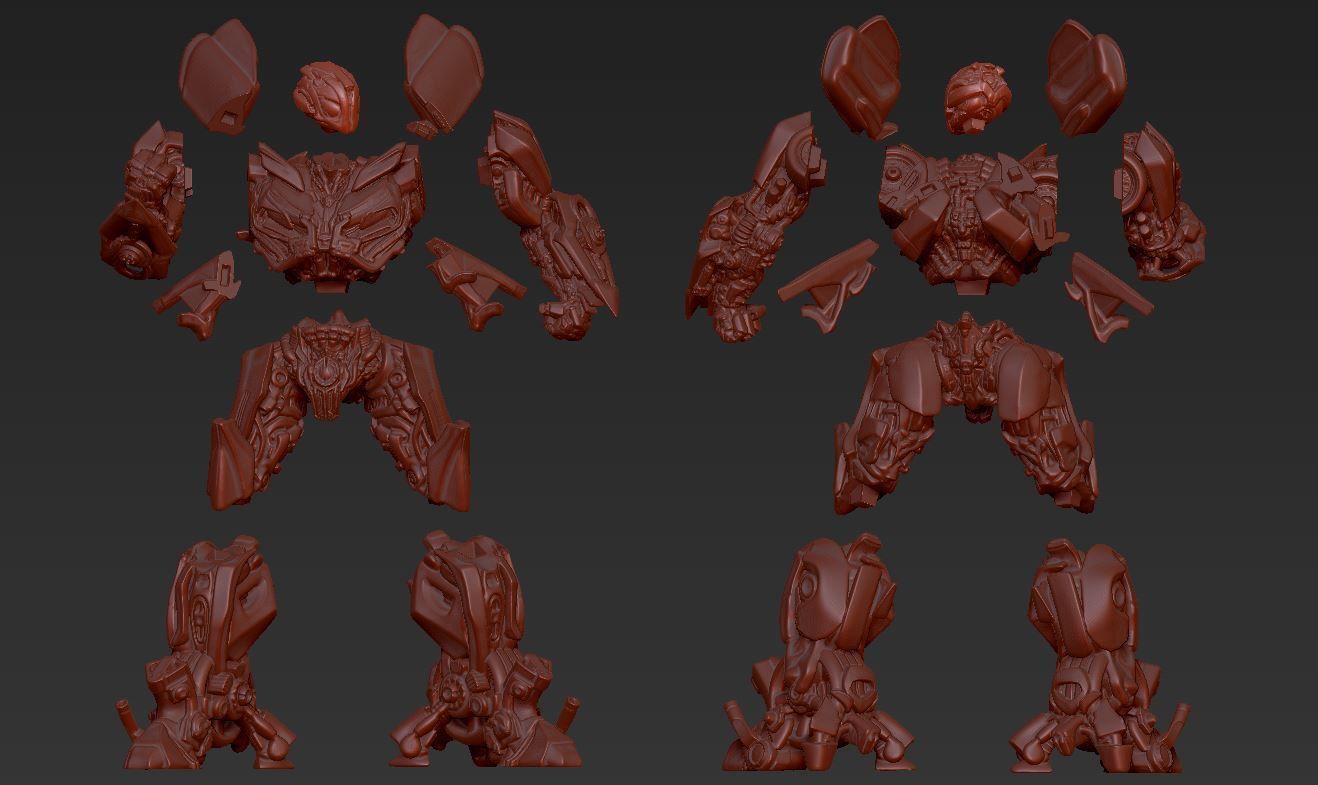 Bumblebee Battle mode Cut and Keyed 3D print model_3