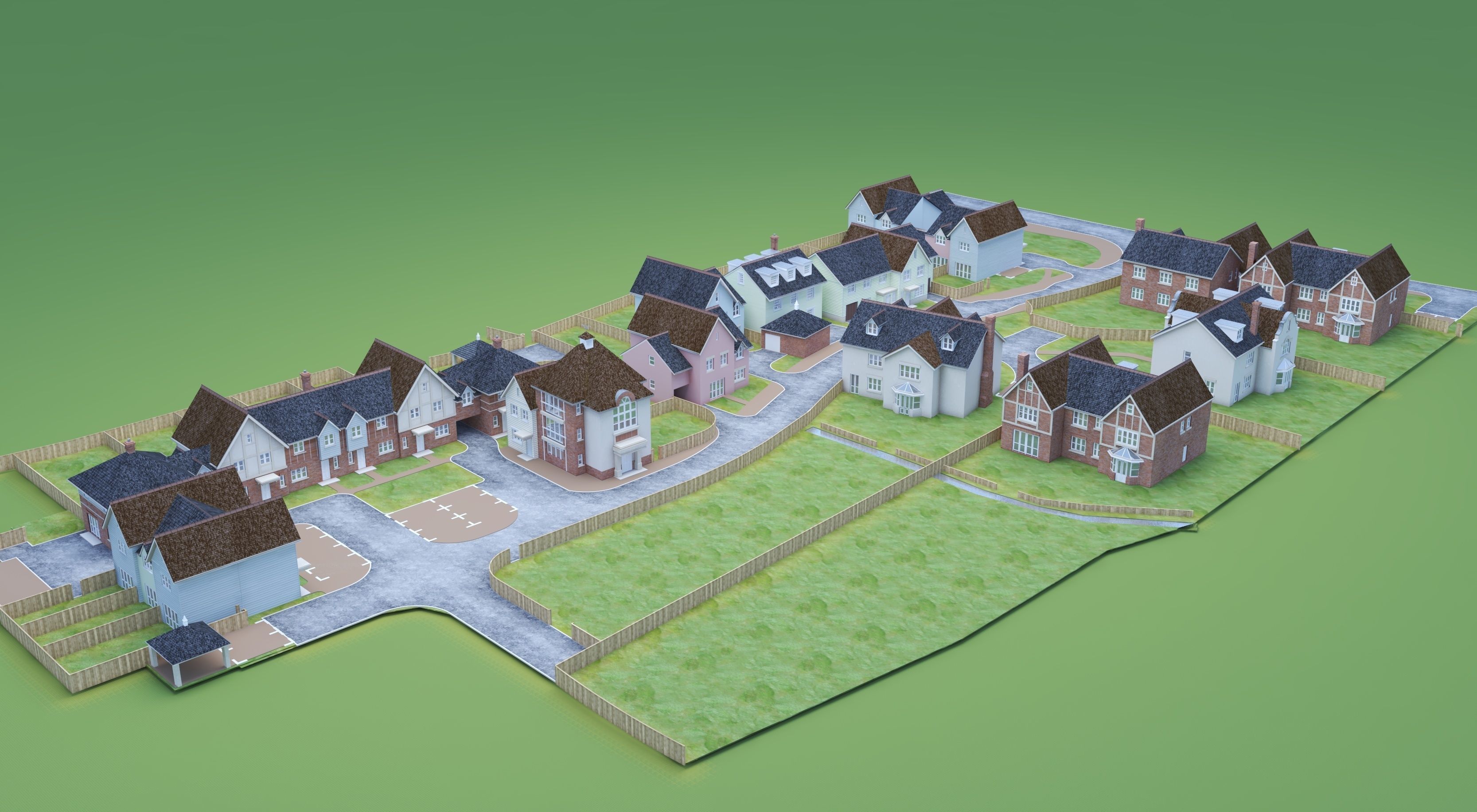 UK country neighborhood 3D model_4