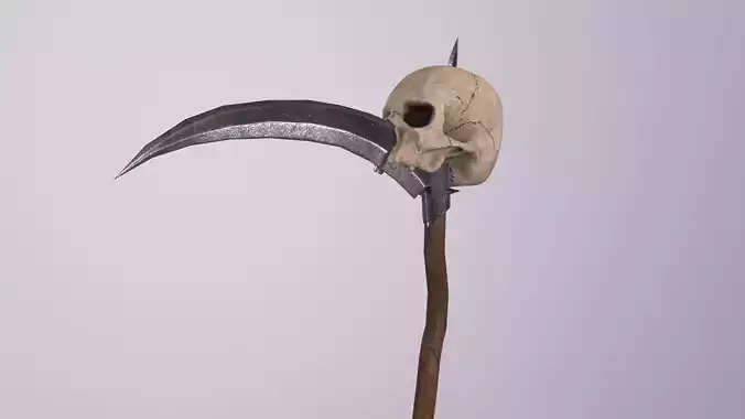 low-polygon scythe weapon with skull in 2 sytles