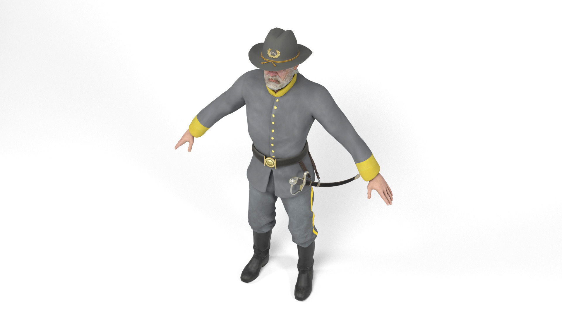 Confederate Officer Low-poly 3D model_5