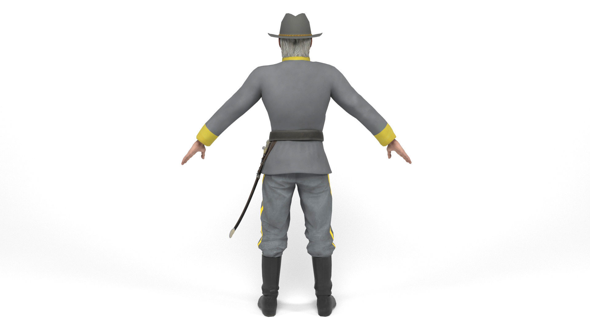 Confederate Officer Low-poly 3D model_3