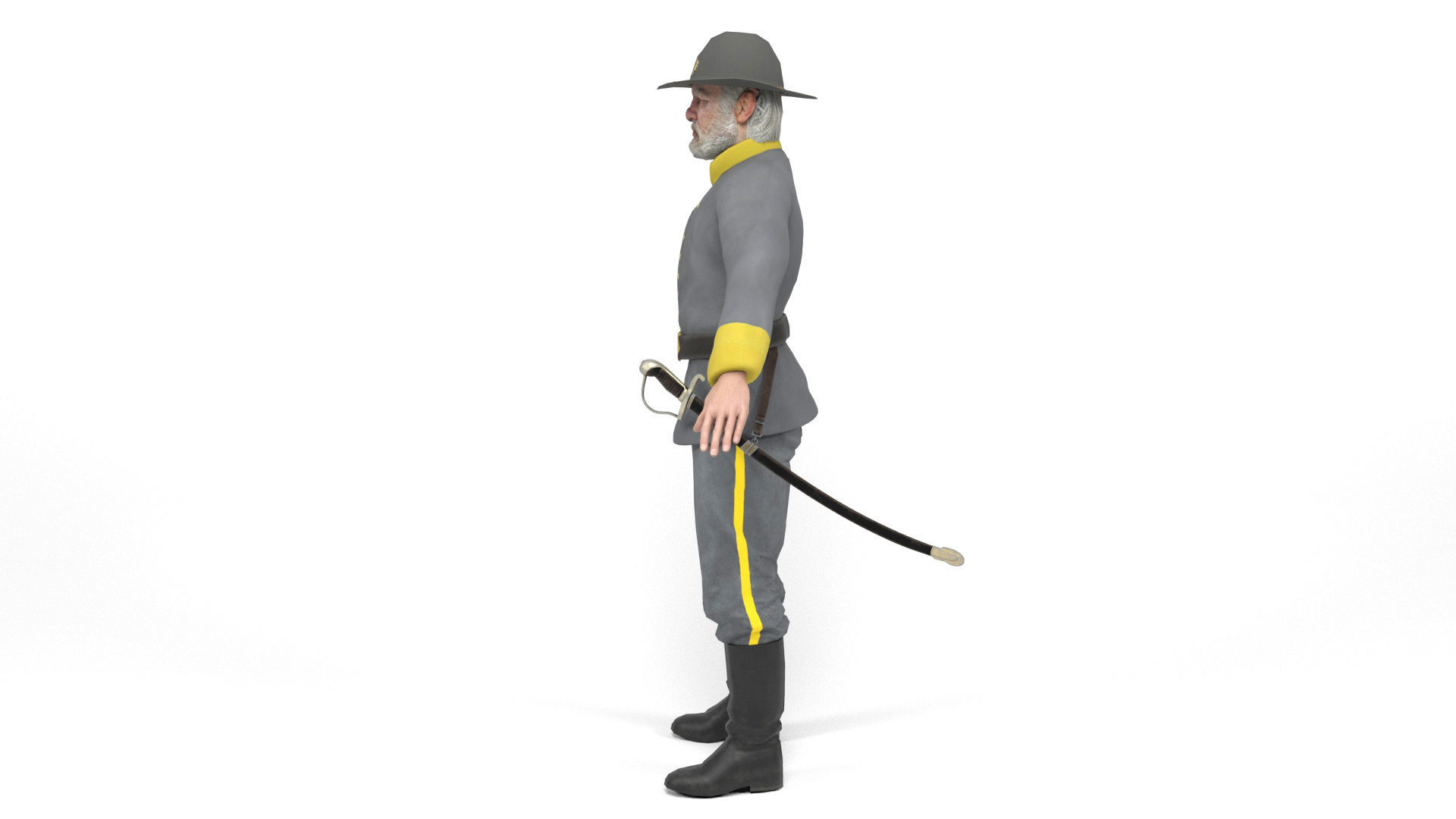Confederate Officer Low-poly 3D model_4