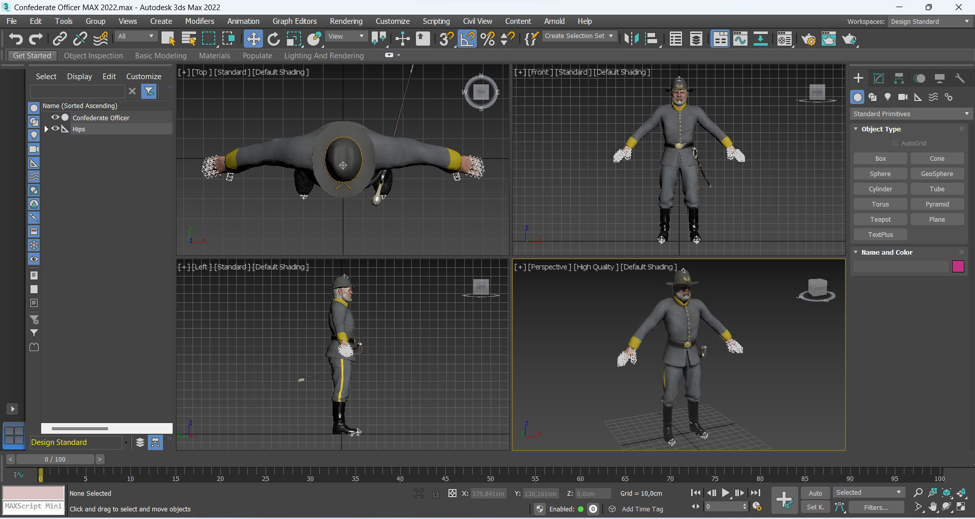Confederate Officer Low-poly 3D model_12
