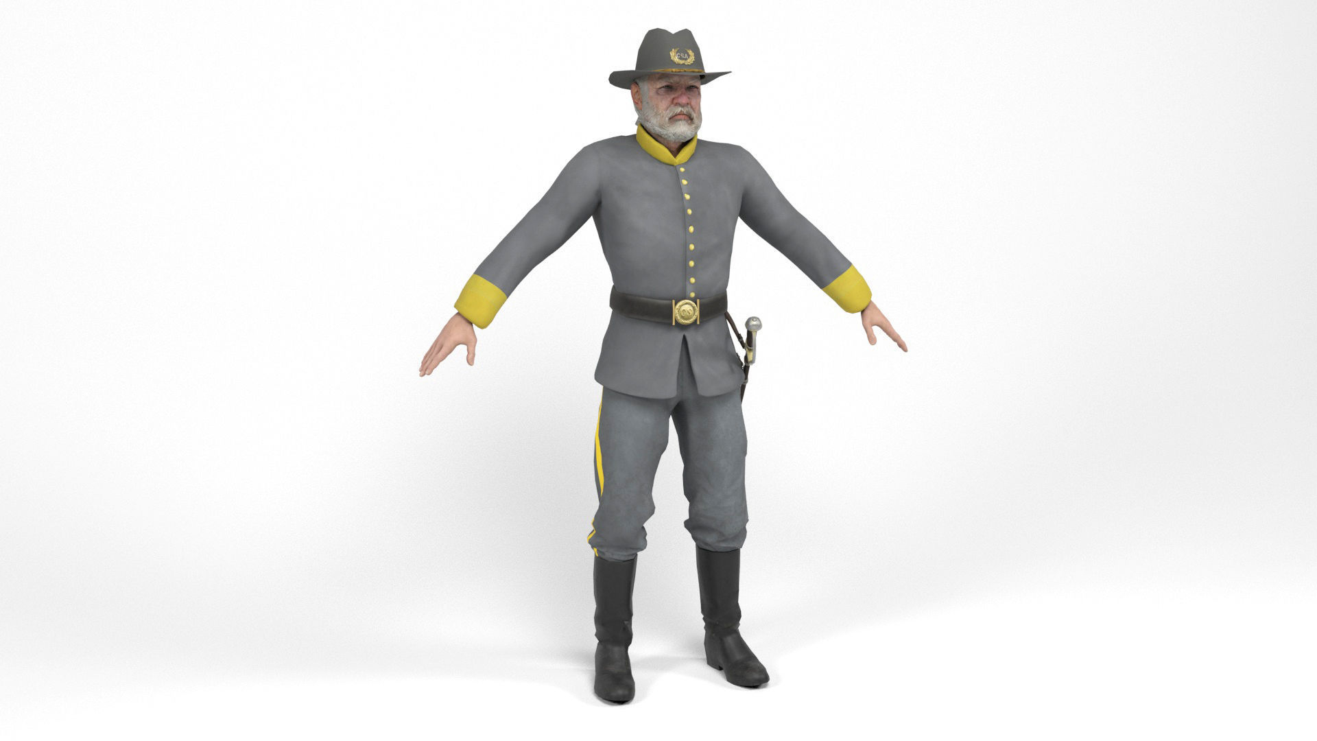 Confederate Officer Low-poly 3D model_1