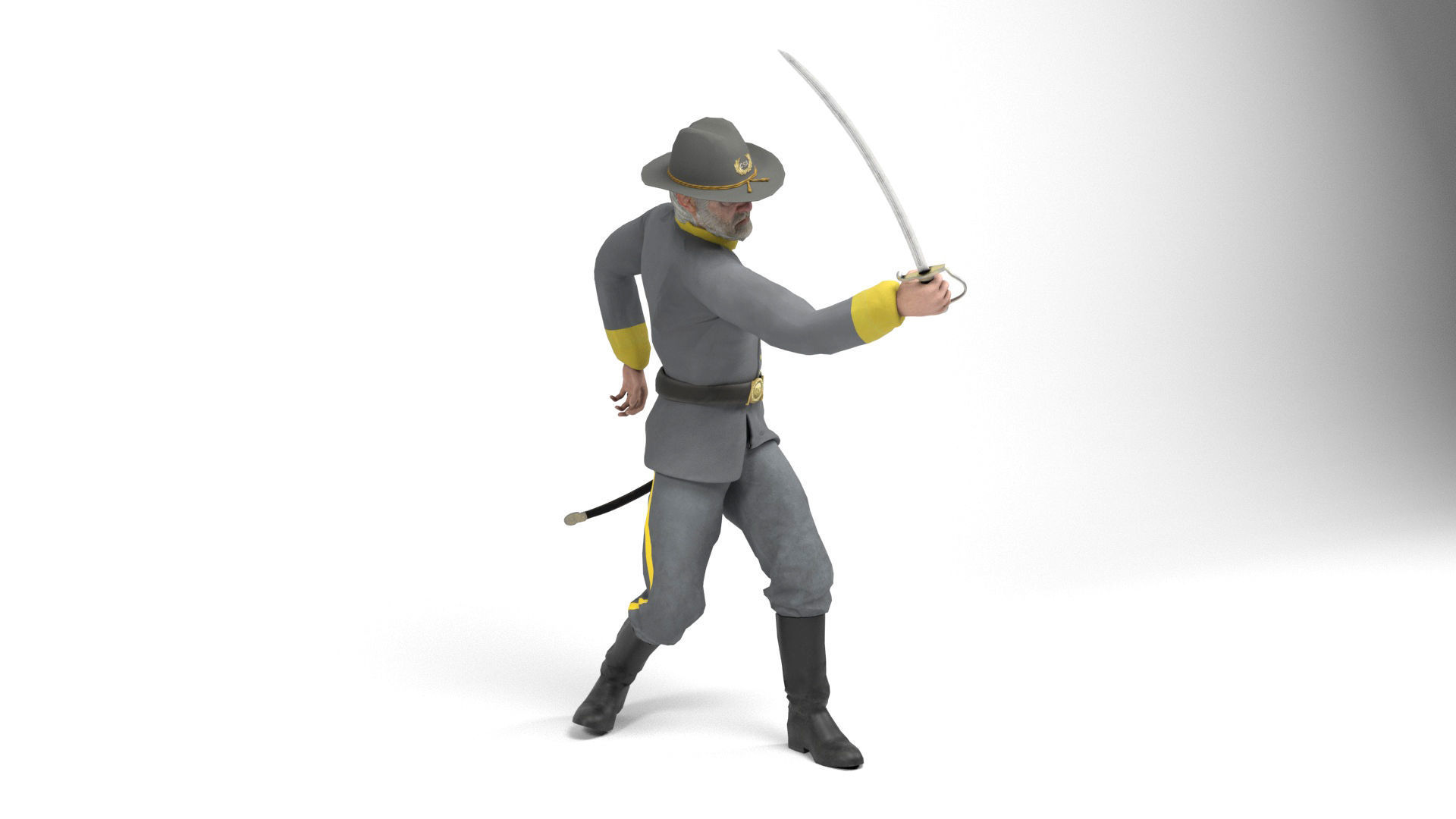 Confederate Officer Low-poly 3D model_11